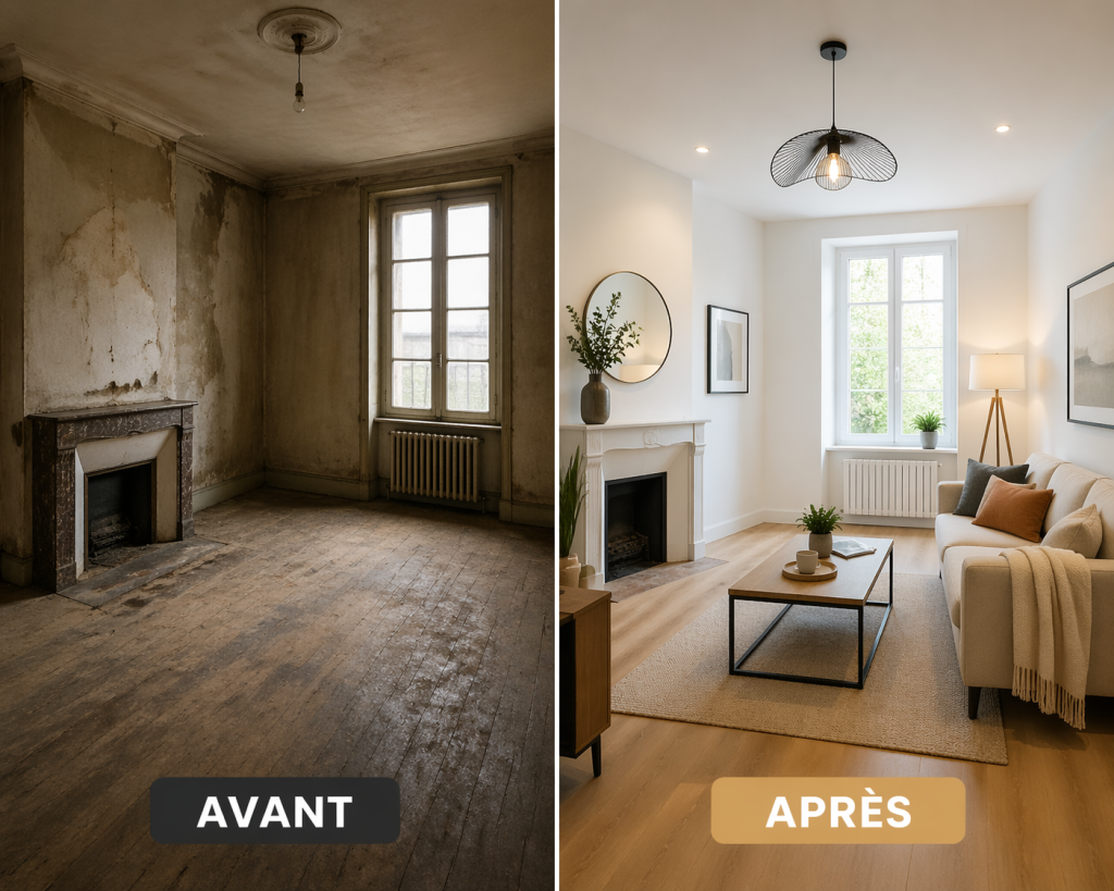 État du bien avant après rénovation à Gannat